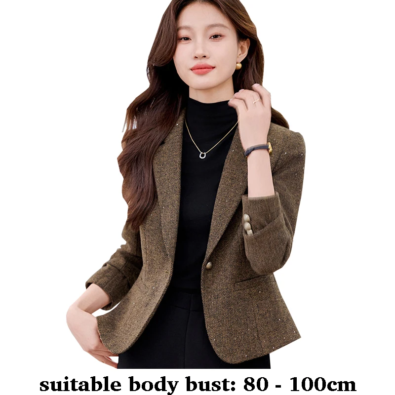 

High quality blazer for women woolen notched collar jacket single breasted autumn winter 2025 elegant office clothes brown green