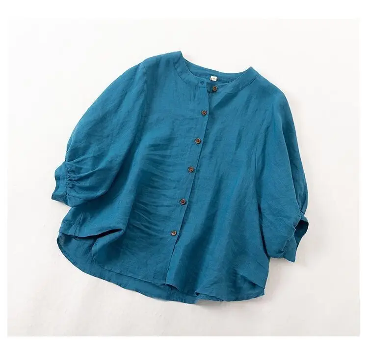 Casual Long Sleeve Cotton Linen Blouses Female Loose Fit Vintage Style Shirts Comfortable Lightweight Breathable Tops
