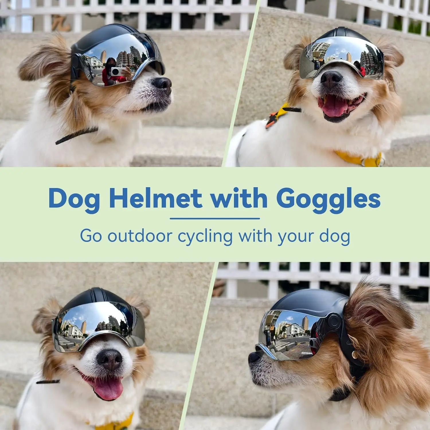 Dog Helmet for Small Breed Cool Pet Motorcycle Helmet with Drop-Down Silver Visor (Without Rivets and Rivets)