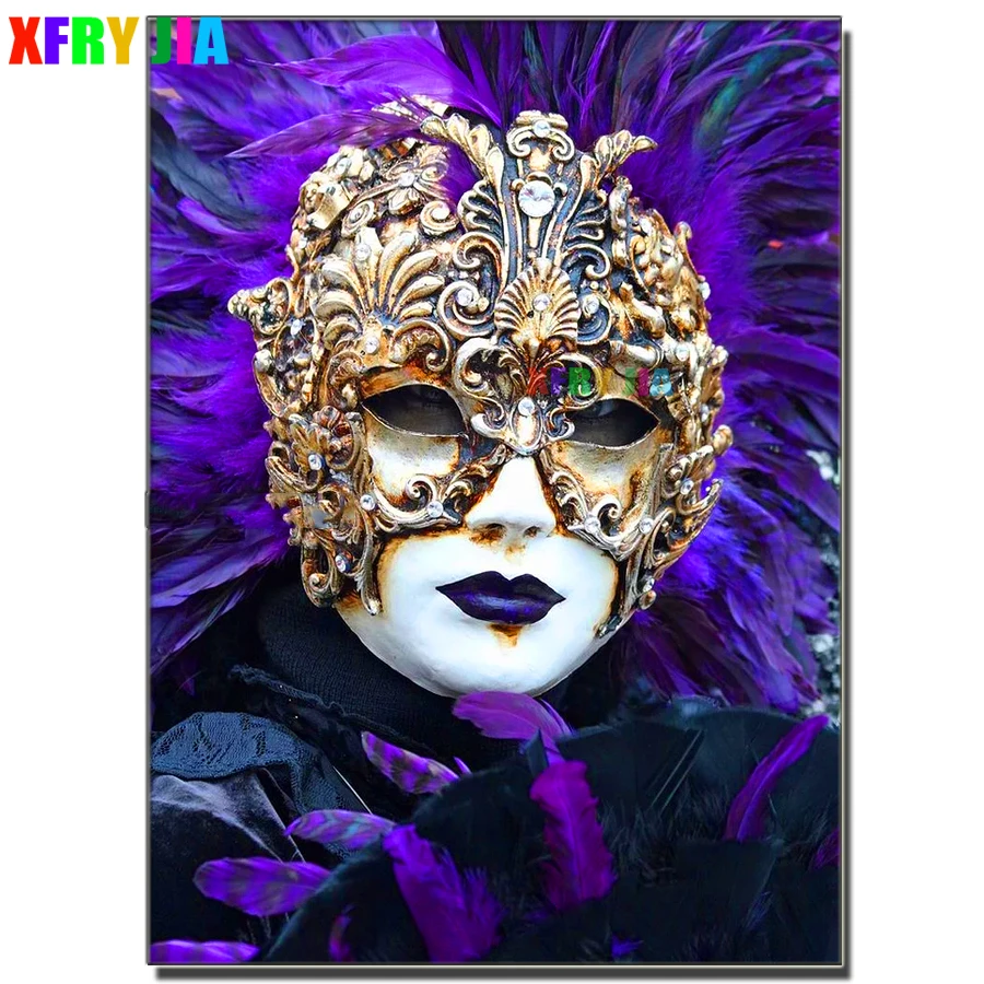 5d DIY Diamond Painting Full Square/Round Woman & mask Diamond Embroidery Cross Stitch Mosaic purple Carnival drill Home art