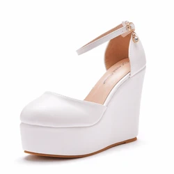 Crystal Queen White Sexy Women Wedges Sandals Extreme 13CM High Heels Ladies Platform Summer Style Pumps Party Shoes