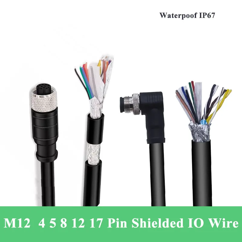 Waterproof M12 4 5 8 12 17 Pin Aviation Plug IO Wire Shielded Cable M12 Encoded Sensor Connector Line Male Female Network Cable