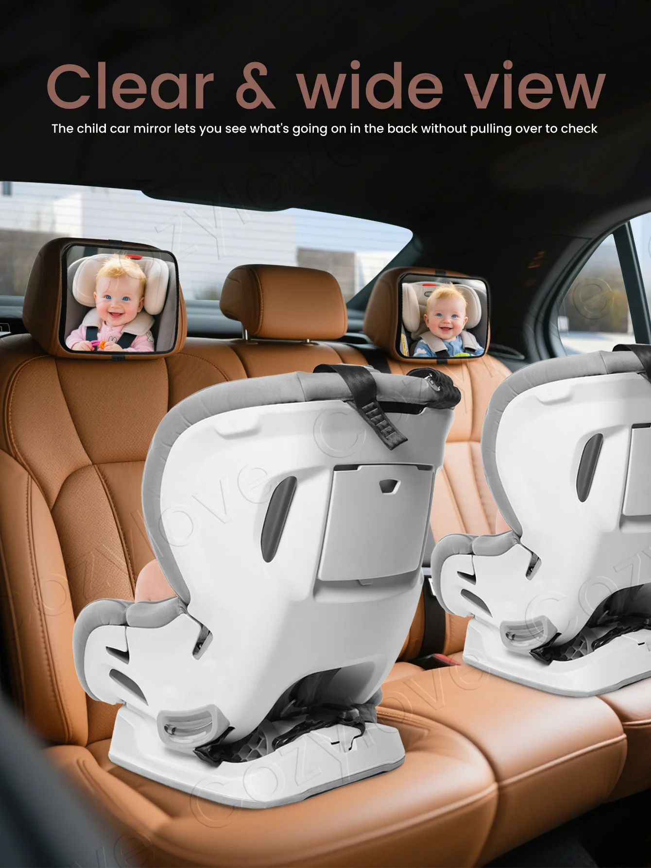 Baby-Auto-Spiegel-Set: 2 Stück oder 1 Stück + Aufkleberoptionen, bruchsichere Weitwinkel-Kopfstützenhalterung für eine klare Rückansicht