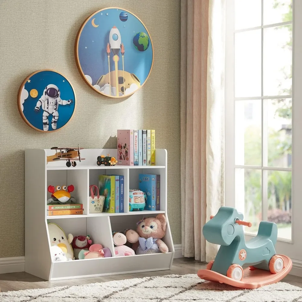 Rangement de jouets évalué avec bibliothèque, étagère à jouets pour enfants, armoire de rangement de jouets, adaptée à la chambre des enfants, à la salle de jeux, au couloir