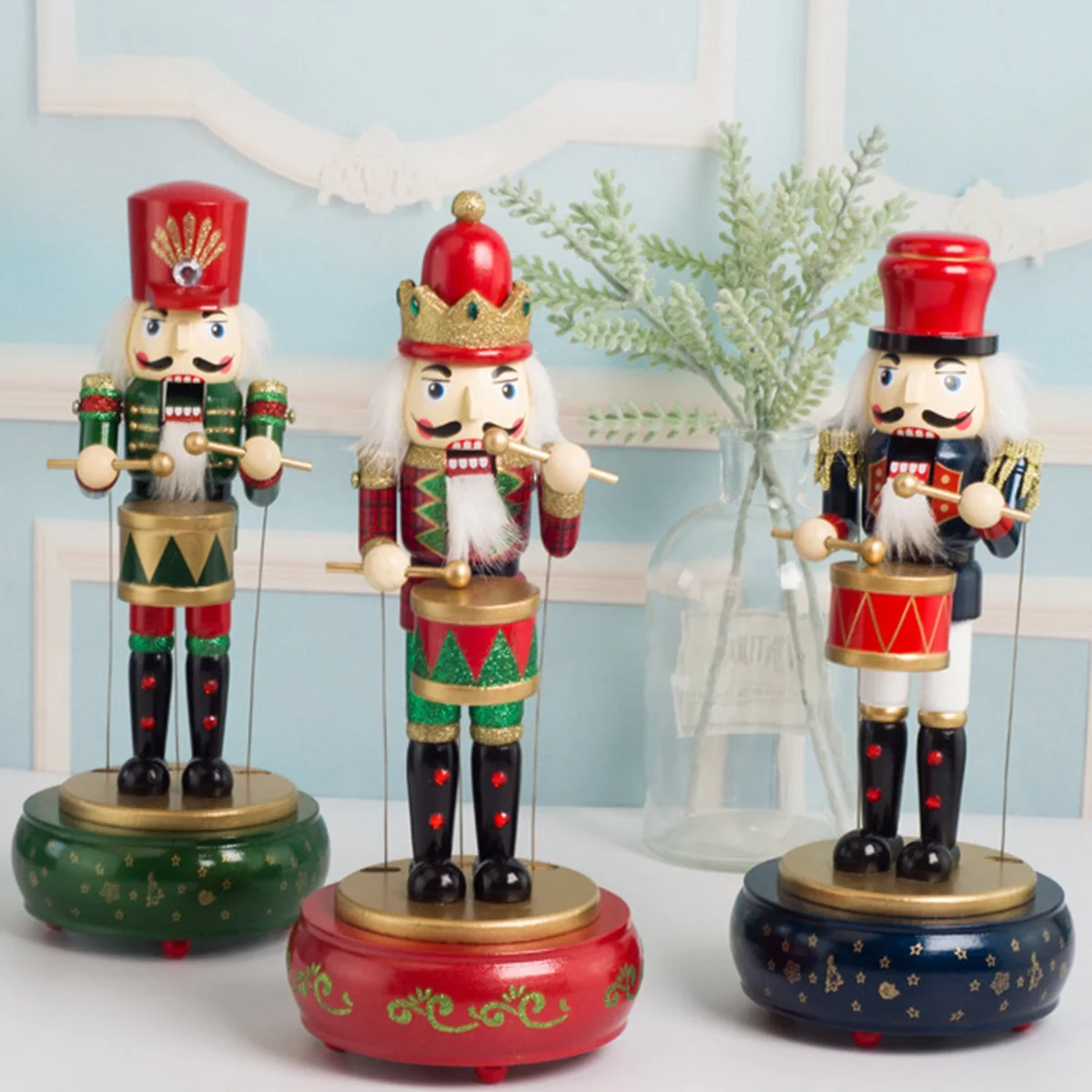 36Cm Christmas Nutcracker Kids Birthday Home Decoration Music Box DIY Wooden Nutcracker Toy Crafts,Green