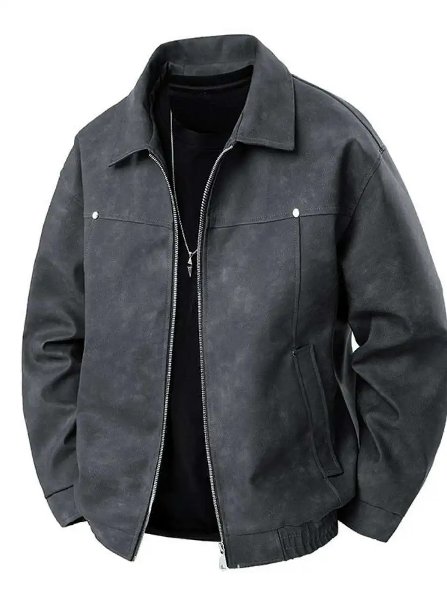 

Мужская повседневная куртка из искусственной кожи в американском стиле в стиле ретро, весенне-осенняя женская куртка свободного покроя, универсальная туристическая одежда без бренда