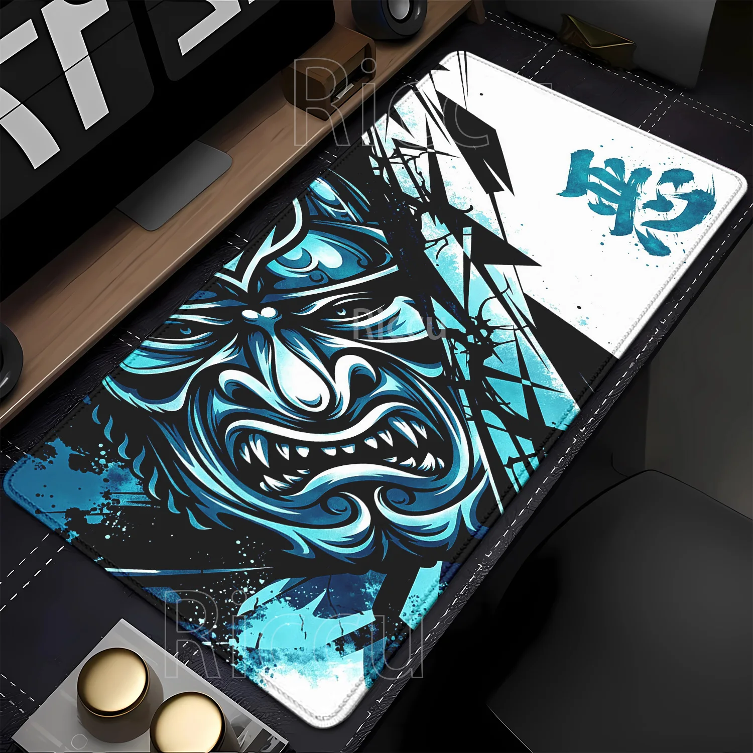 XXL Japanese Ghost Face Anime Non-slip Base Mouse Pad HD Printing Samurai Devil Mask Gaming Office Accessories Overlock Desk Mat