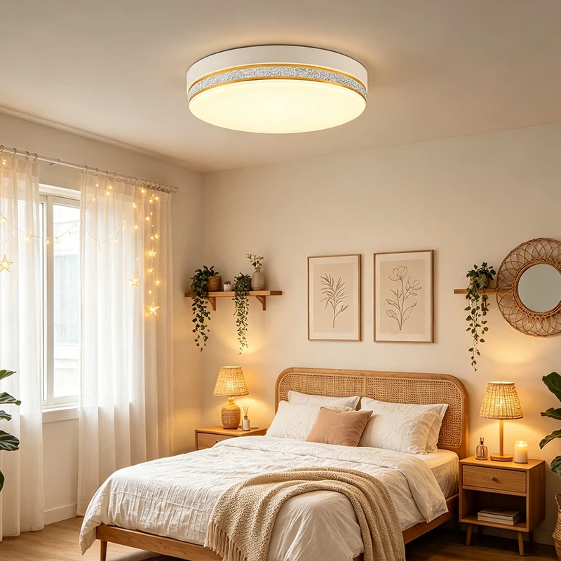 Modern Round LED Flush Mount Ceiling Light Gold Trim Lamp Indoor Home Lighting Fixture for Bedroom Living Room Study