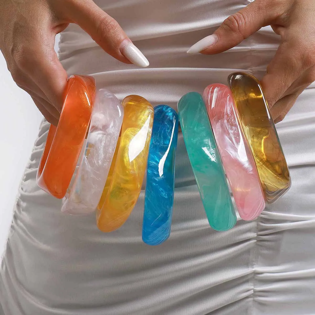 Translucent Jelly Rainbow Bangle Minimalist Candy Color Stackable Round Wristband Aesthetic Summer Bright Jewelry Women