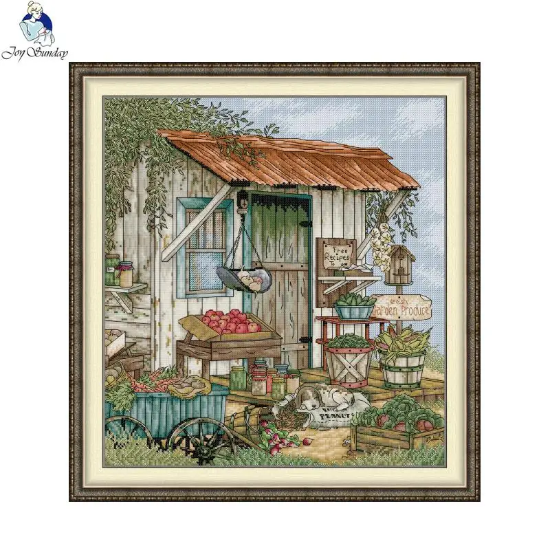 Joy Sunday Landscape Cross Stitch Kits DIY Resort Town Pattern Handmade Embroidery Needlework DMC Complete Kits Home Room Decor