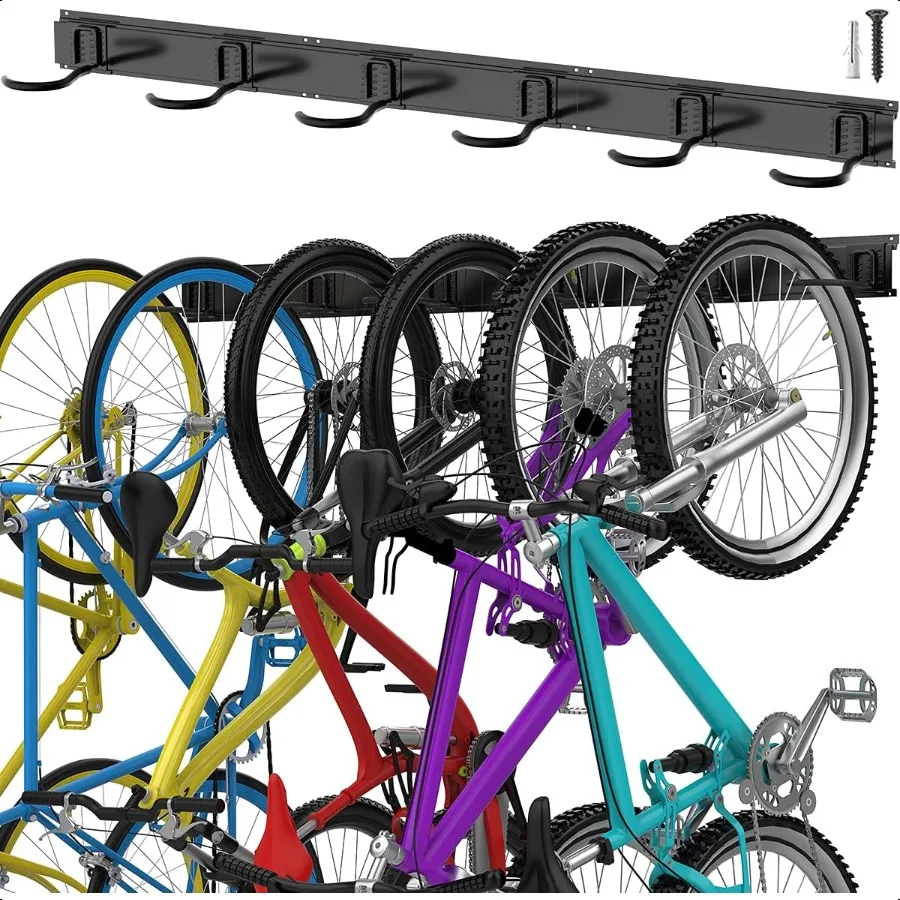 

TORACK Bike Storage Rack 6 Bike Rack Wall Mount Home and Garage Organizer Vertical Bicycles Hanger Hooks for Indoor Space Savin
