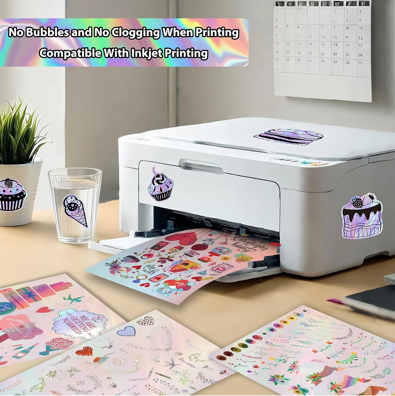 50 Blatt holografisches, regenbogenfarbenes, bedruckbares Vinyl-Aufkleberpapier im A4-Format, 8,3 x 11,7 Zoll, wasserfestes Aufkleberpapier, Regenbogenfarben, für Tintenstrahldrucker – Detail 5
