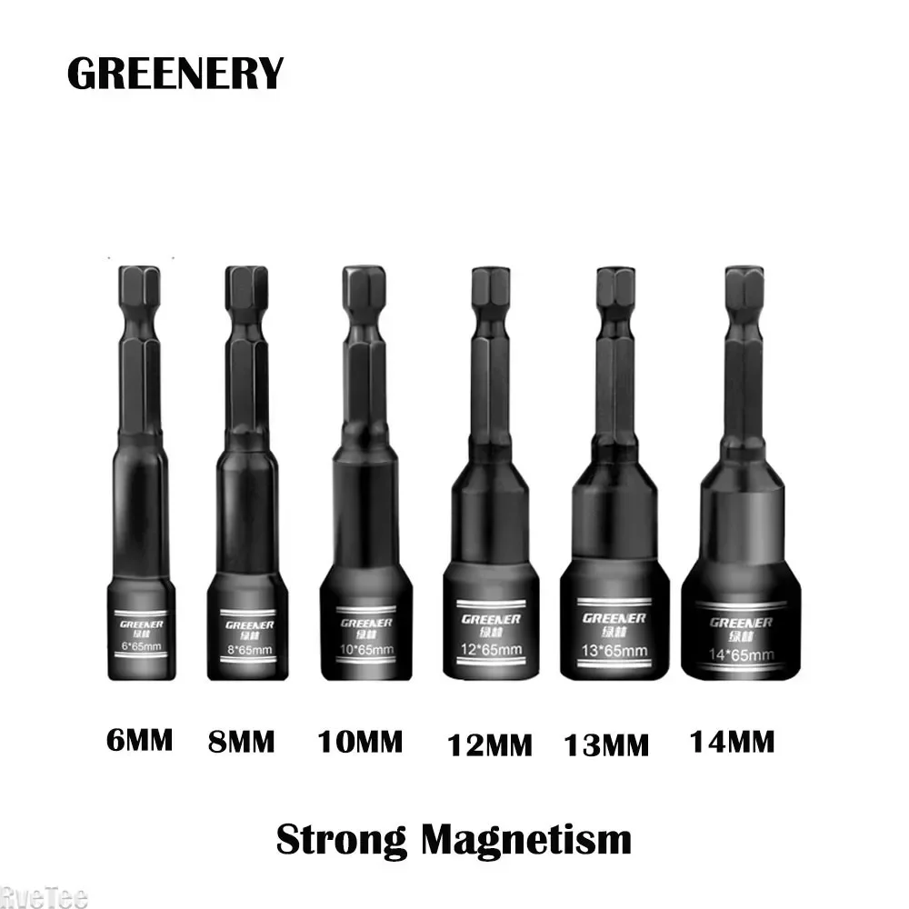 6/8/10/12/13/14MM GREENERY Impact Socket Magnetic Screwdrive Power Nut Driver Drill Bit Set 1/4