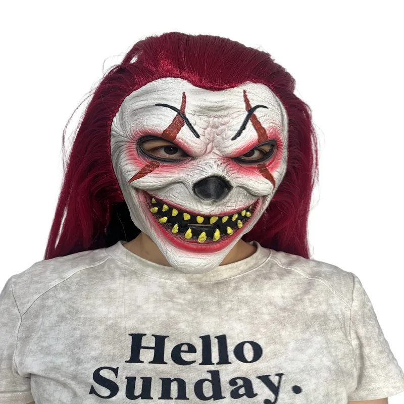 Máscara de Payaso Diabólico de Terror con Peluca Roja de Pelo Largo, Accesorio para Disfraz de Halloween, Fiesta de Disfraces Espeluznante para Adultos
