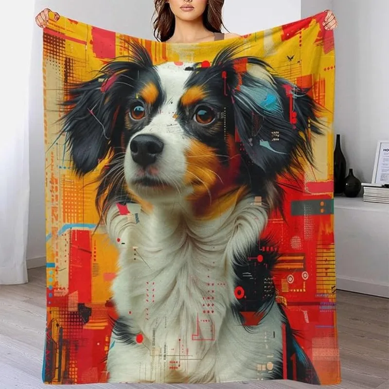 Extra Large Australian Shepherd Dog Throw Blanket - Realistic 3D Face with Expressive Eyes, Lightweight Plush All-Season Soft
