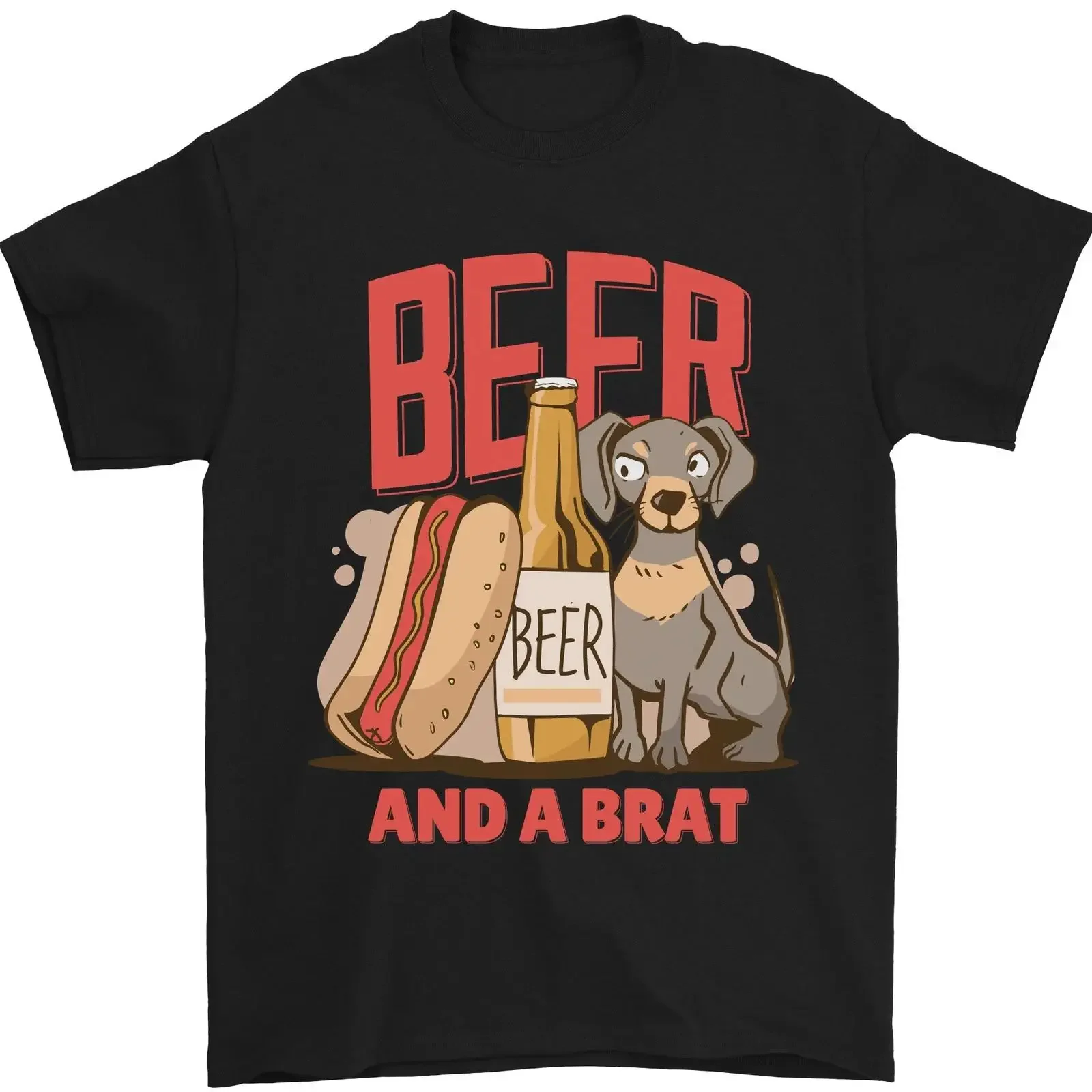Camiseta de diseñador unisex de algodón 100% vintage lavado, transpirable, con estampado divertido de cerveza, perrito y hotdog, para hombre.