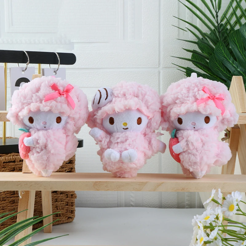 

10CM Sanrio Cosplay Sheep My Melody Plush Keychain Ornaments Strawberry Shell Plush Toy Cute Keychain Backpack Schlüsselanhänger