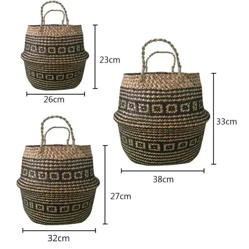 New 1pc Foldable Handmade Rattan Woven Flower Basket Seagrass Clothing Storage Basket Home Decoration Flower Basket