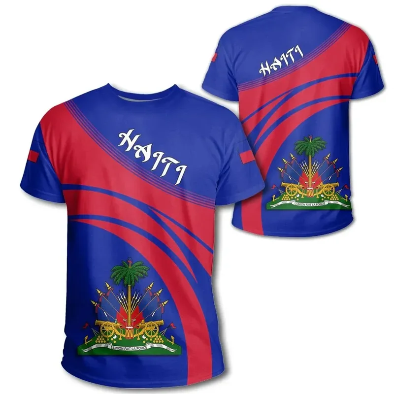 Haiti Flag Pattern T Shirt For Men Fashion Sports T-shirt Tops Summer Street 3D Printed Short Sleeves Casual Loose Tee Shirts