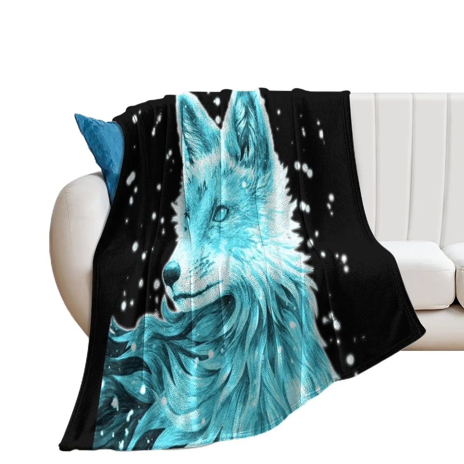 

Blue Fox - The Snow Fox Kitsune Throw Blanket funny gift Hairy Luxury Blankets