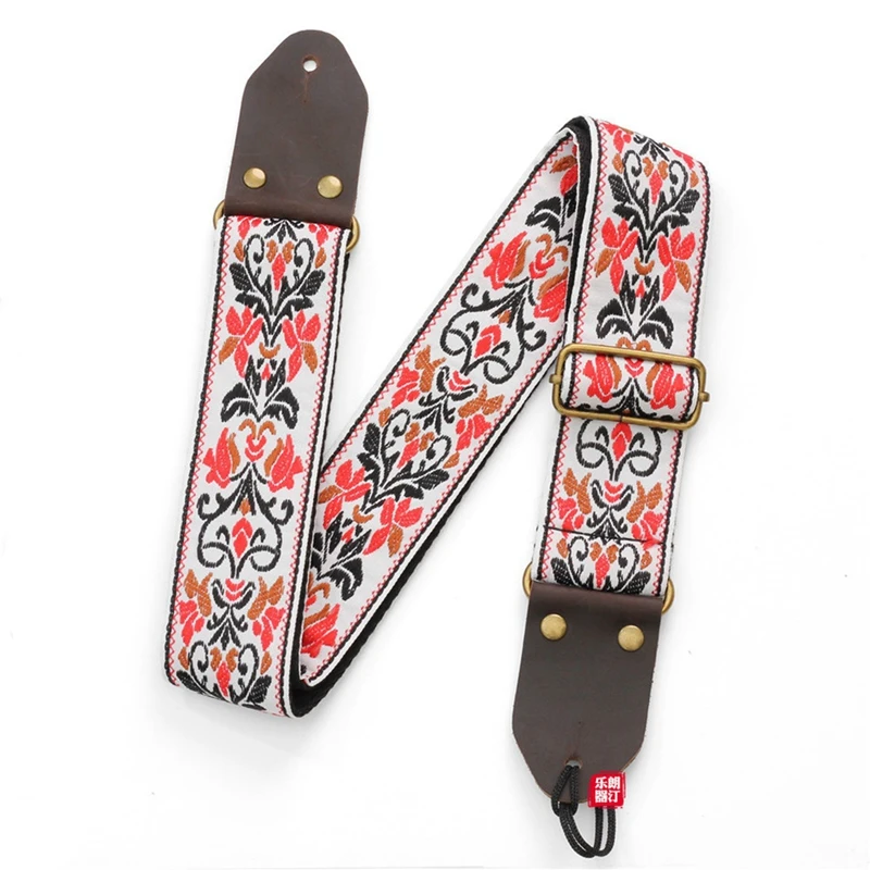 1 Piece Guitar Ukulele Strap Embroidered Guitar Strap Electric Guitar Accessories (White)