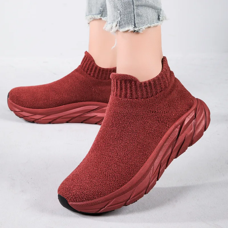 New Winter Sock Running Shoes Women High Top Fur Warm Mens Chunky Sneakers Fashion Casual Outdoor Platform Sports Shoes For Men