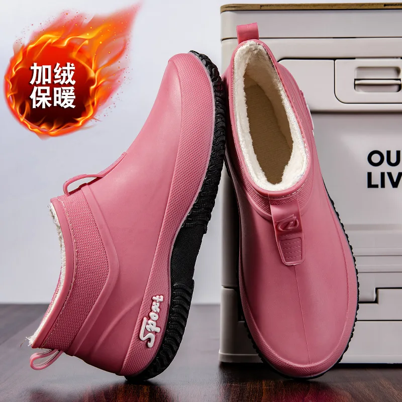 

Women's Fixed Cotton Rain Boots Short Tube Fashionable and Warm Boots New Thick Soled Anti Slip Rain Shoes Outdoor Hiking Shoes