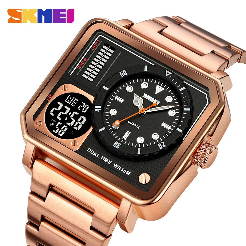 

SKMEI Full Steel Back Light Analog Digital Sport Watches Mens Casual 2 Time Chrono Wristwatch Waterproof Clock relogio masculino