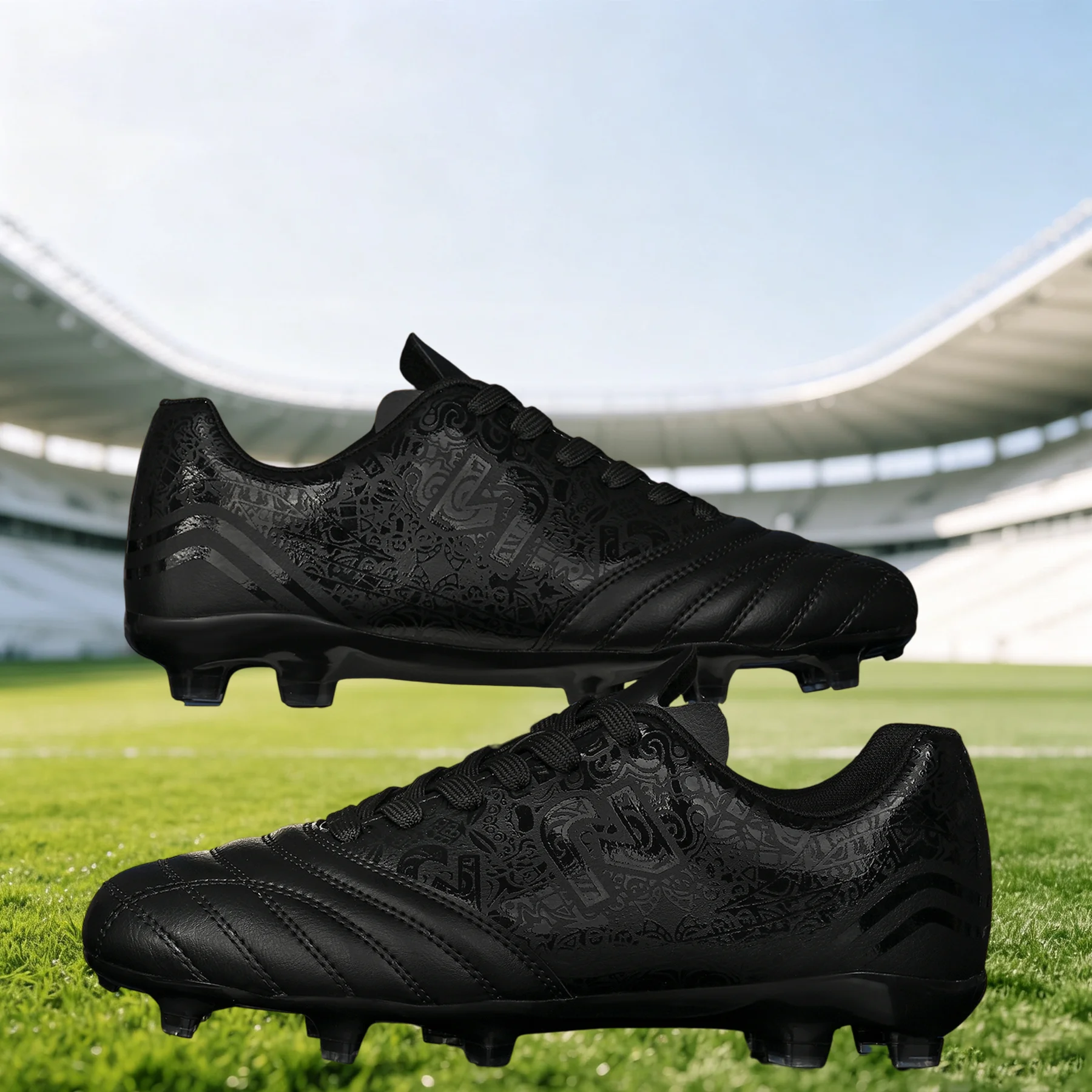 Men AG/FG Firm Ground Football Cleats Anti‑Slip Rubber Sole Breathable PU for Adult Outdoor Lawn Football Match Training