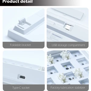 Wireless Keyboard Key Kit, 3-Mode, Hot Swap, White Light, Bluetooth Compatible, 3 Pins, 5 Pins Switch, 68 Keys, 2.4GHz 8 Main Sales White Keyboard - №6