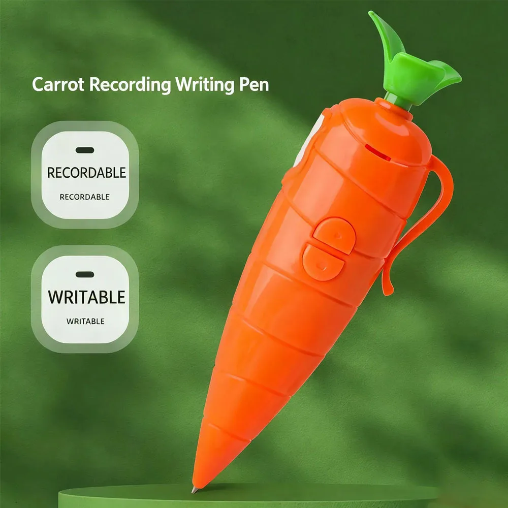 

Ручка для записи моркови, забавный диктофон, ручка для записи граффити, милая шариковая ручка 2 в 1, новинка, звуковой рекордер 60S