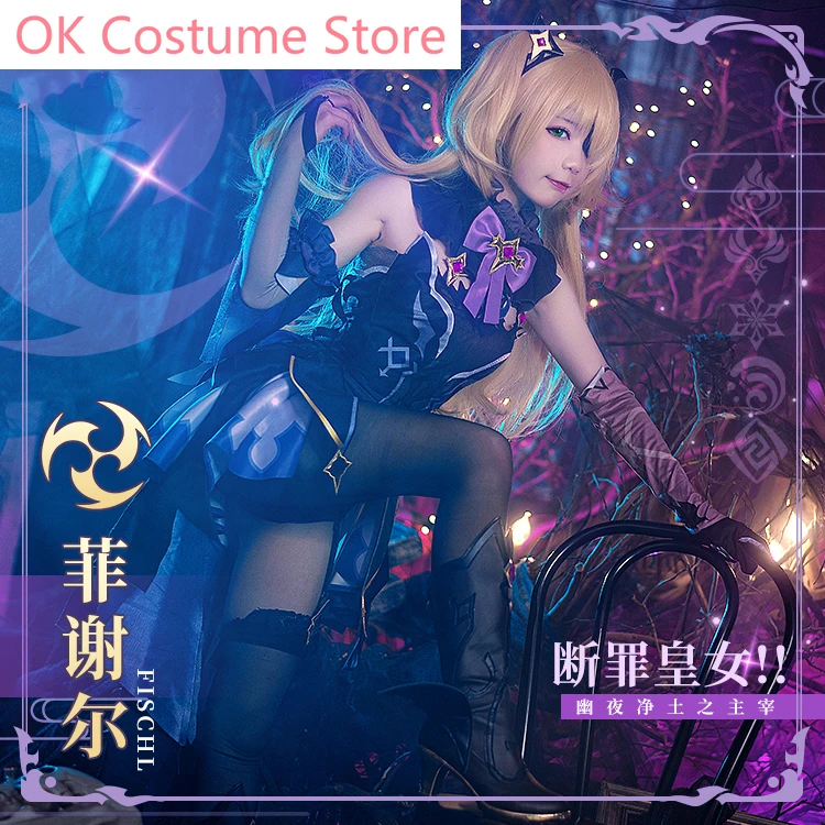 Anime!Genshin Impact Fischl Game Suit Mysterious Sexy Dress Lovely Uniform Cosplay Costume Halloween Party Outfit Women 2021 NEW