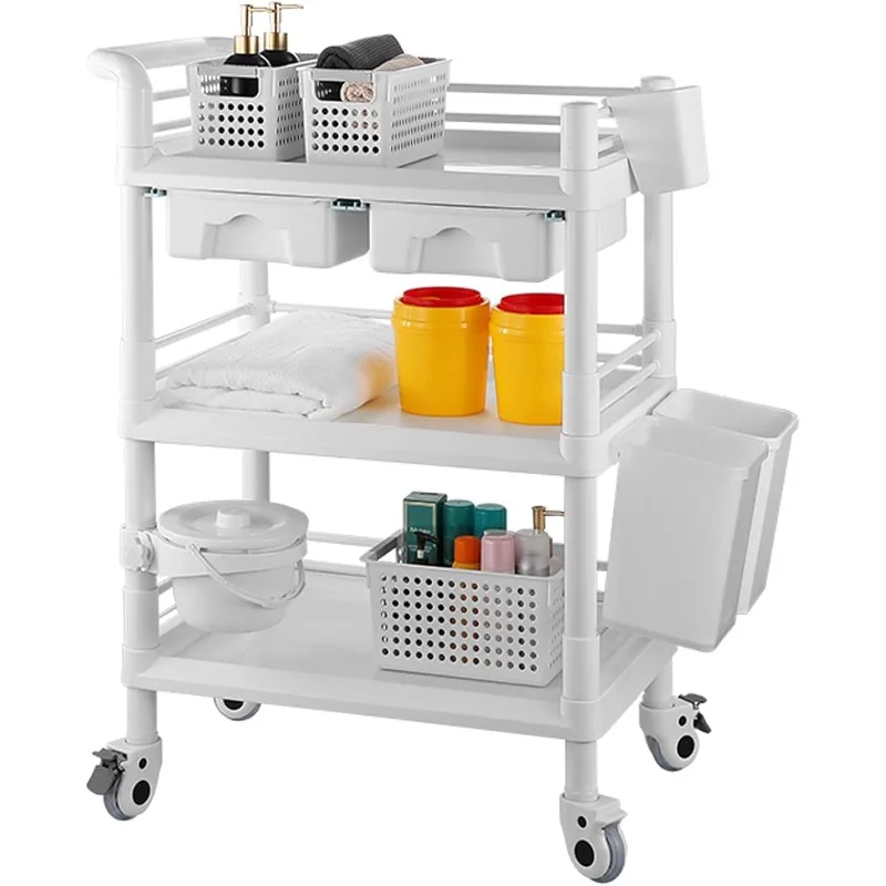 Rolling Utility Cart, Medical Utility Cart with Drawers,3-Tier Esthetician Cart with Wheelsfor Beauty Salon SPA Commercial