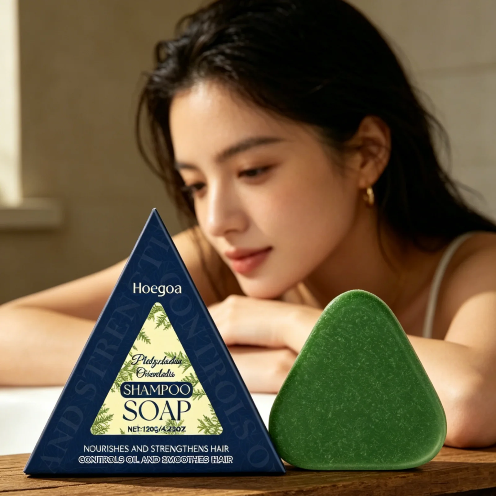 Hoegoa Shampoo Soap Nourish Hair Roots Oil Control Deep Cleaning Repair Damaged Smoothing Mild Strengthen Hair Washing Soap 120g
