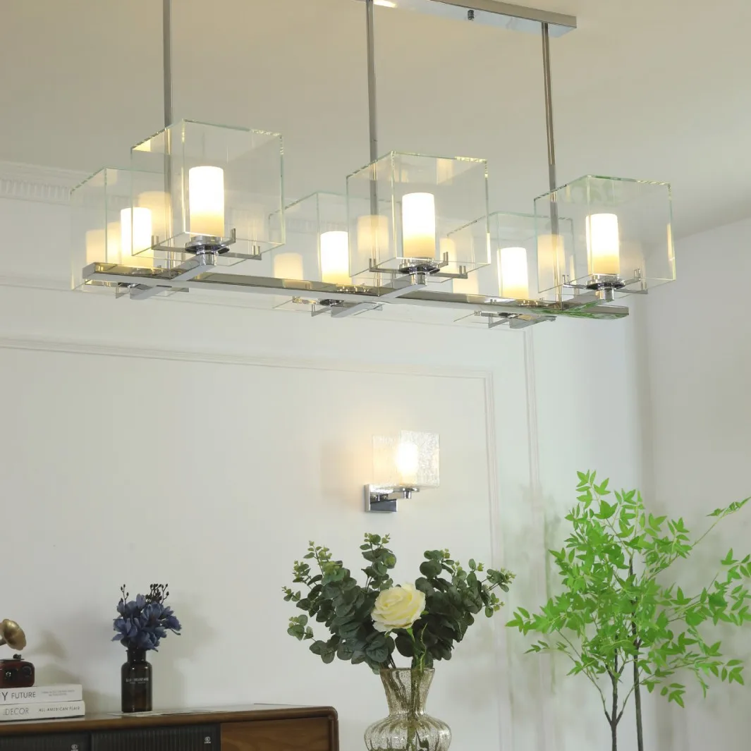 American industrial style dining table bar lamp, new Chinese rectangular tea room lamp, hotel reception