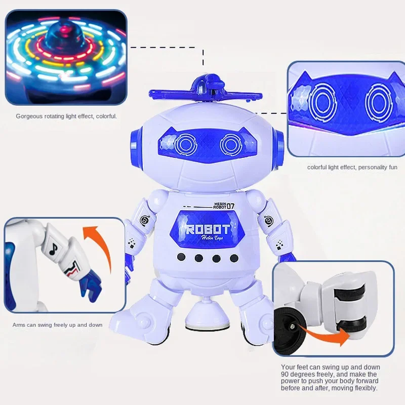 Kids Music Robot Toys Rotating Dance With LED Light Electronic Walking  Interactive Toys for Boys Girls Baby Birthday Xmas Gift