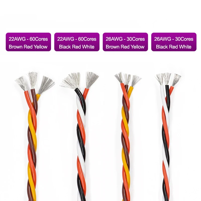 2/5/10m Twist Servo Extension Cable 22AWG/26AWG JR Futaba Twisted Silicone Wire 30/60 Cores Lead For RC Airplane Accessories