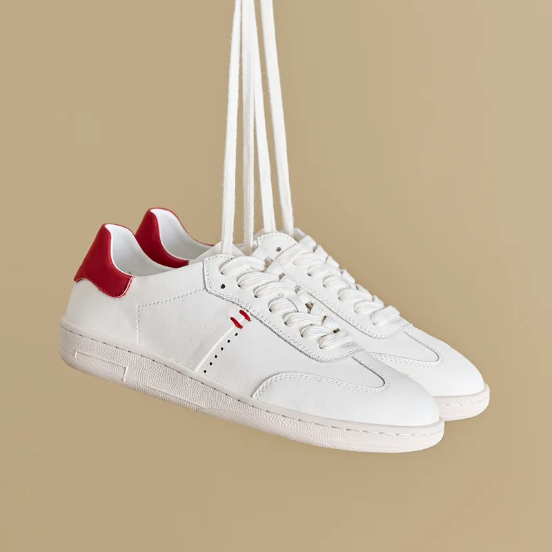 Spring New Shoes for Women Genuine Leather Casual Shoes Girl Classical White Flat Skateboard Shoes Lace-up Sneaker
