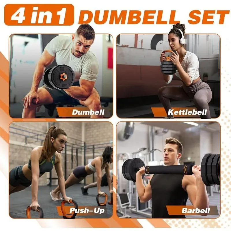 Adjustable Weight Dumbbell Set, 44/66/88LBs Free Weights Dumbbell Set, functions as Dumbbell, Barbell, Kettlebell and Push-up