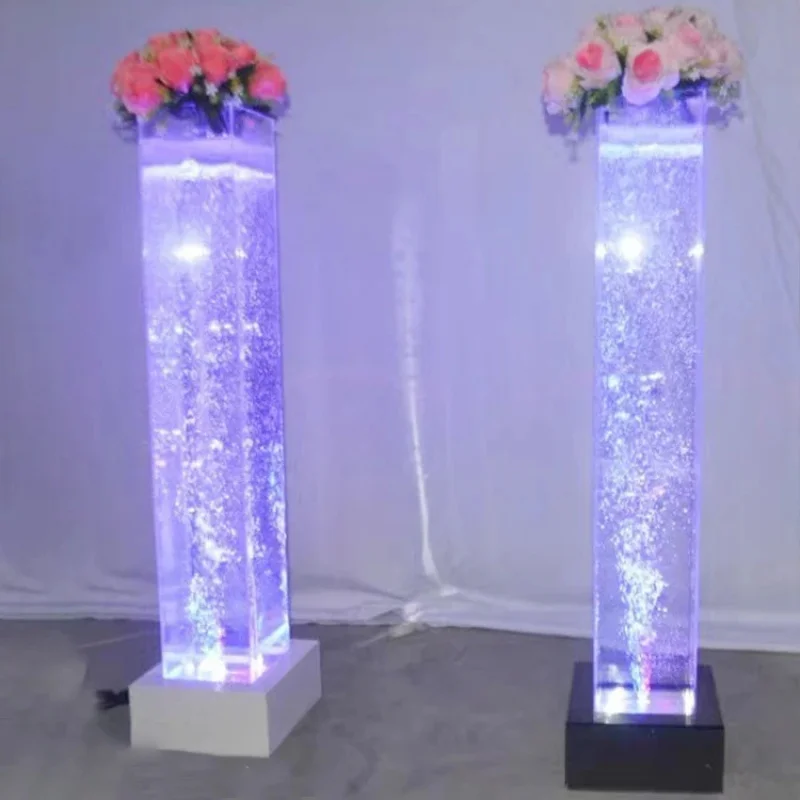 custom.Factory MDF LED Color-Changing Acrylic Square Tube Wedding Party Decoration Dancing Fountain Bubble Pillar