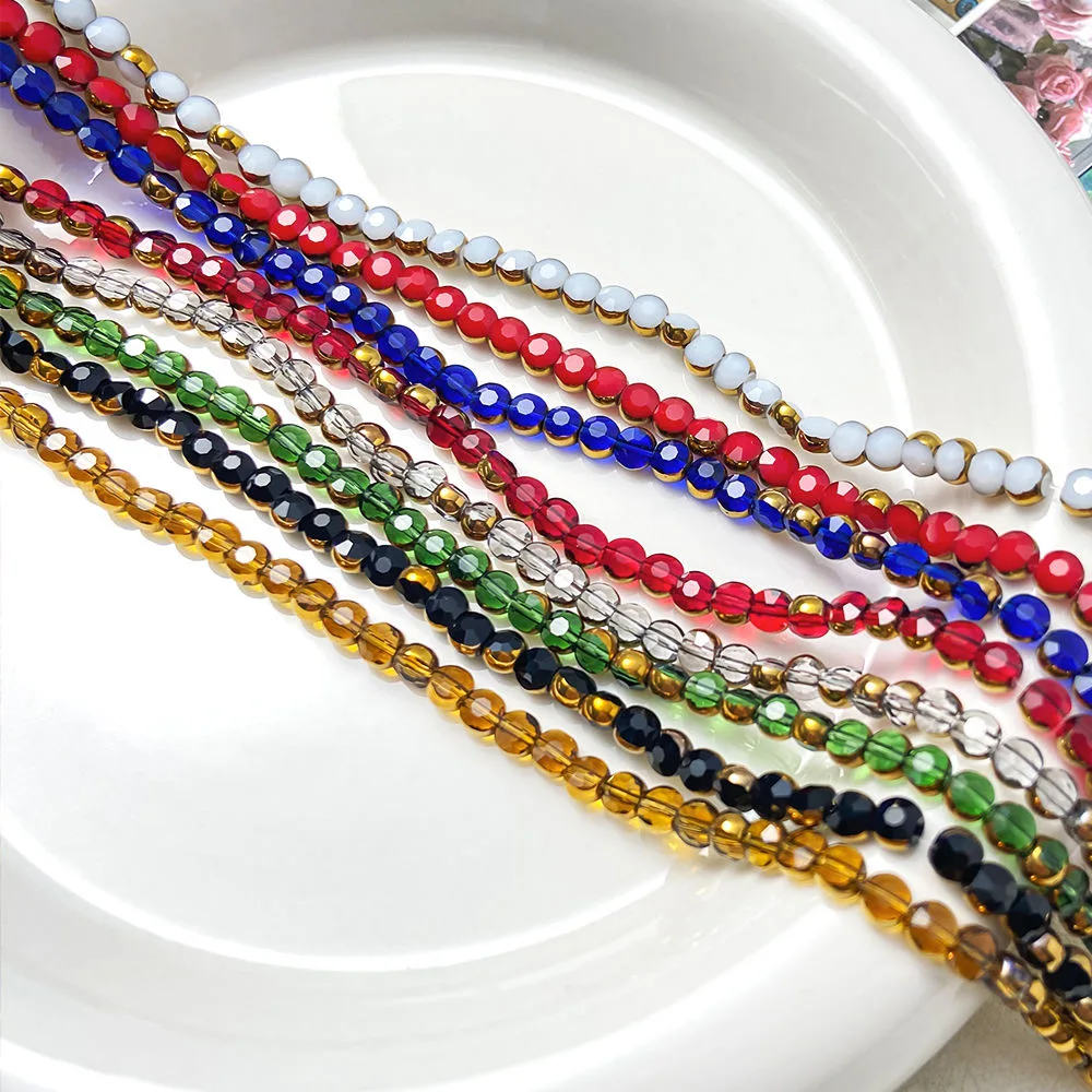 70pcs 3x5mm Vintage Plating Gold Color Peas Shape Crystal Glass Spacer Beads for Jewelry Making DIY Necklace Bracelet Accessorie