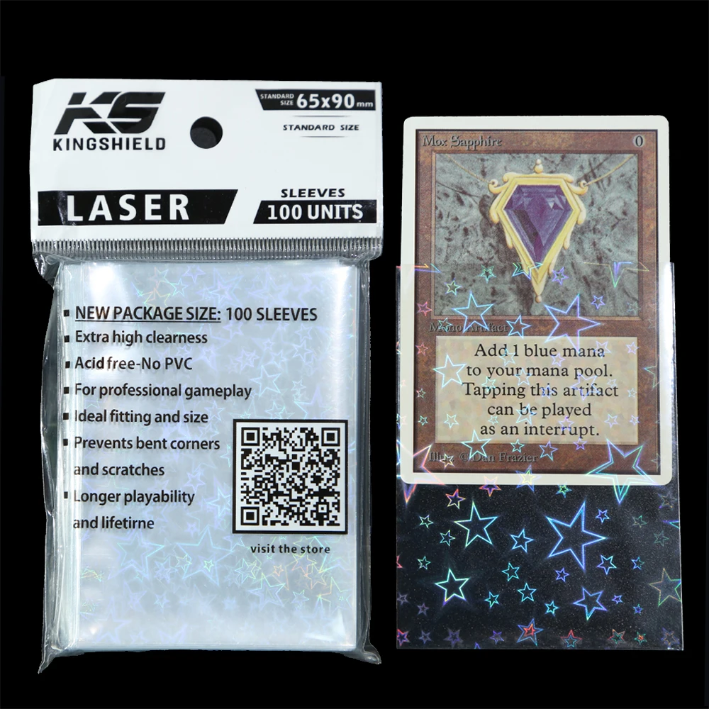 100pcs Big Stars Foil Card Sleeves Transparent Laser Clear Magic YGO Board Game Photo Protector PKM Trading Cards Shield Cover