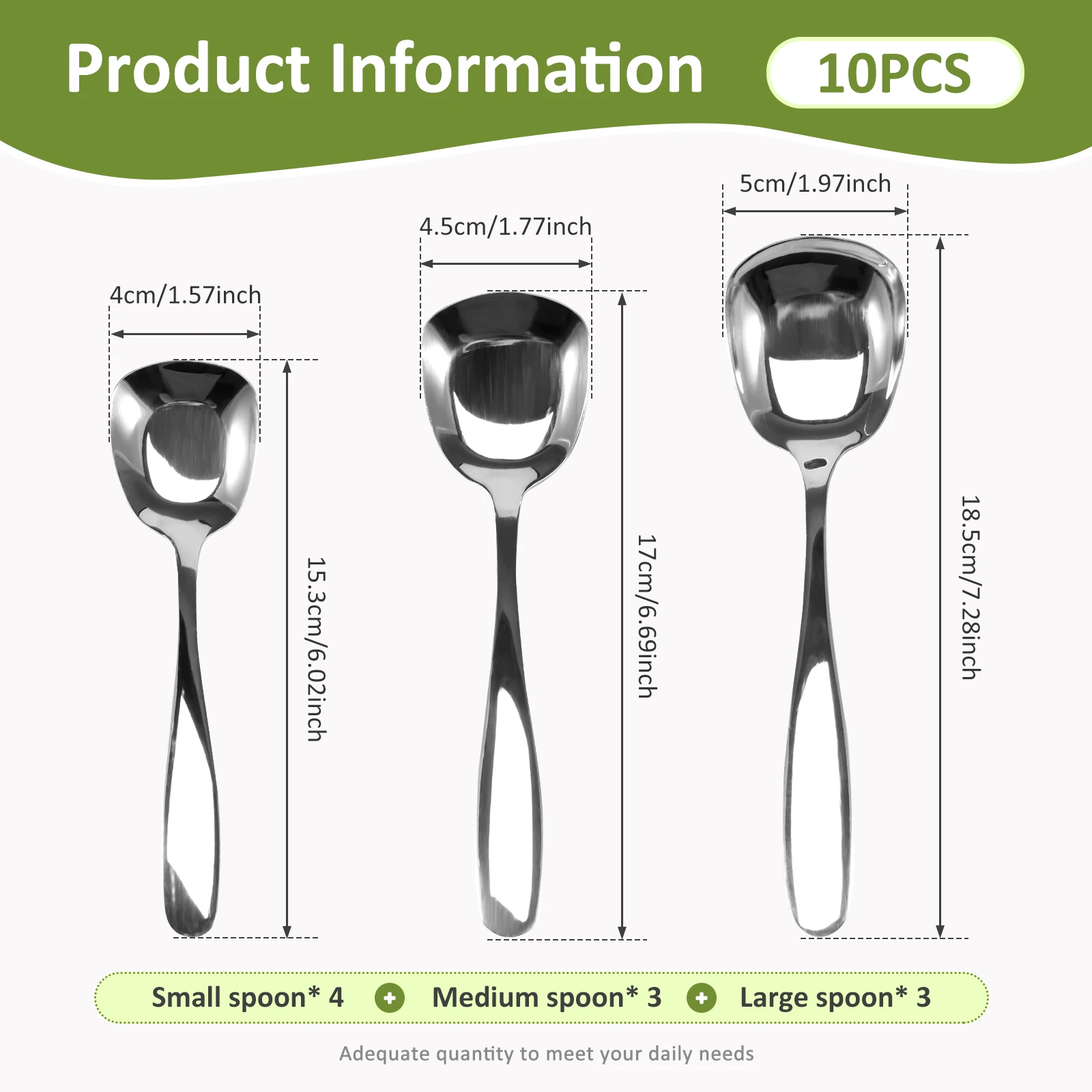 10 Pcs Square Head Spoons 304 Stainless Steel Serving Spoons Reusable Soup Spoons Ergonomic Handle Dinner Spoons Dishwasher Safe