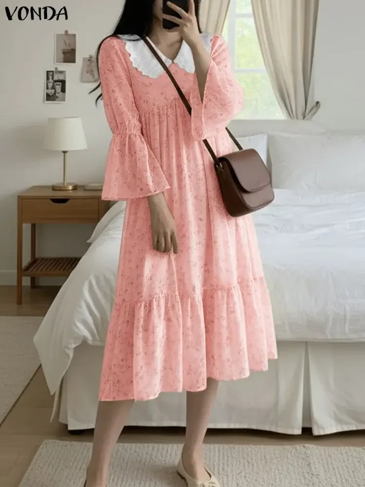 

Плюс размер 5XL VONDA Богемные длинные платья Женские платья с расклешенными рукавами и цветочным принтом Vestidos Осенний повседневный халат с v-образным вырезом и расклешенными рукавами