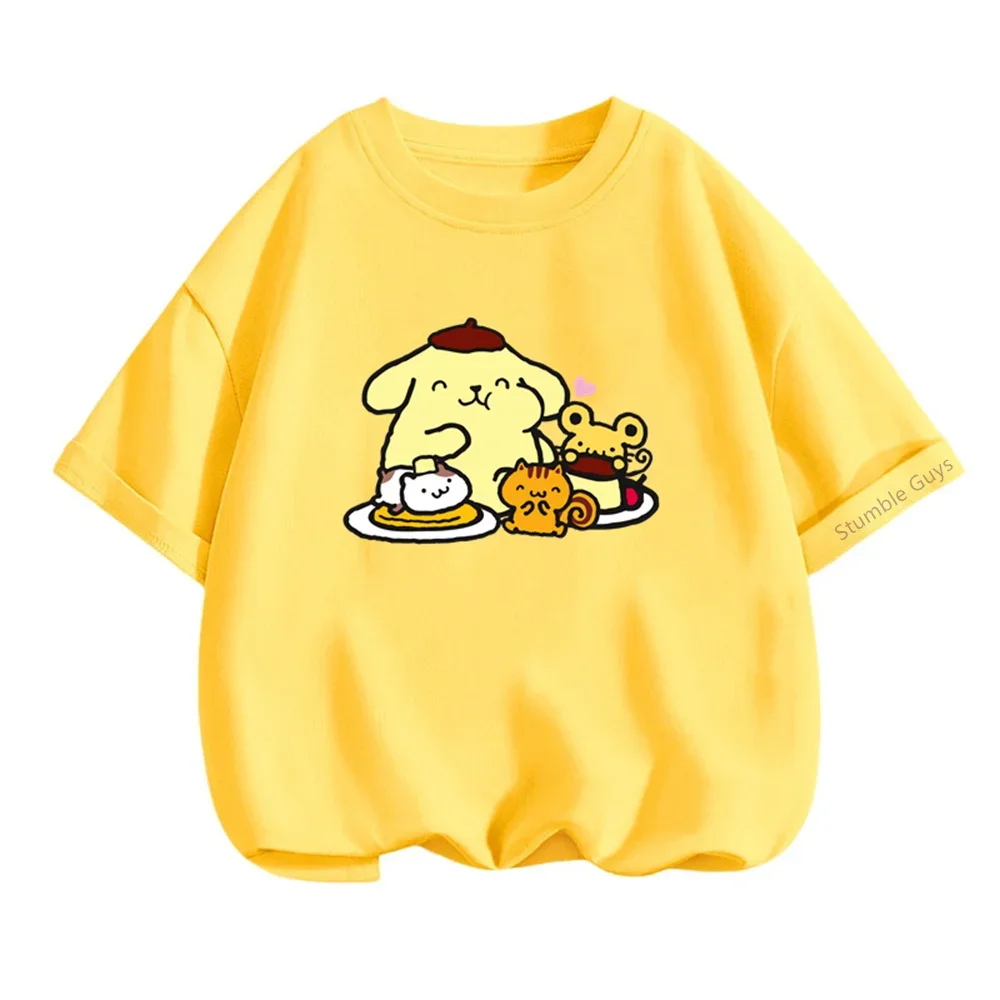 Pom Pom Purin Tshirt Set Kids Cartoon Casual Summer Teen Short-sleeved Girls T-shirt Men Clothes Boys Hello Kitty Clothing