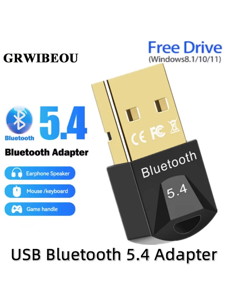 Adaptateur Bluetooth USB 5.4/5.3/5.1/5.0 pour PC portable - Dongle sans fil USB émetteur-récepteur pour casque, souris, clavier