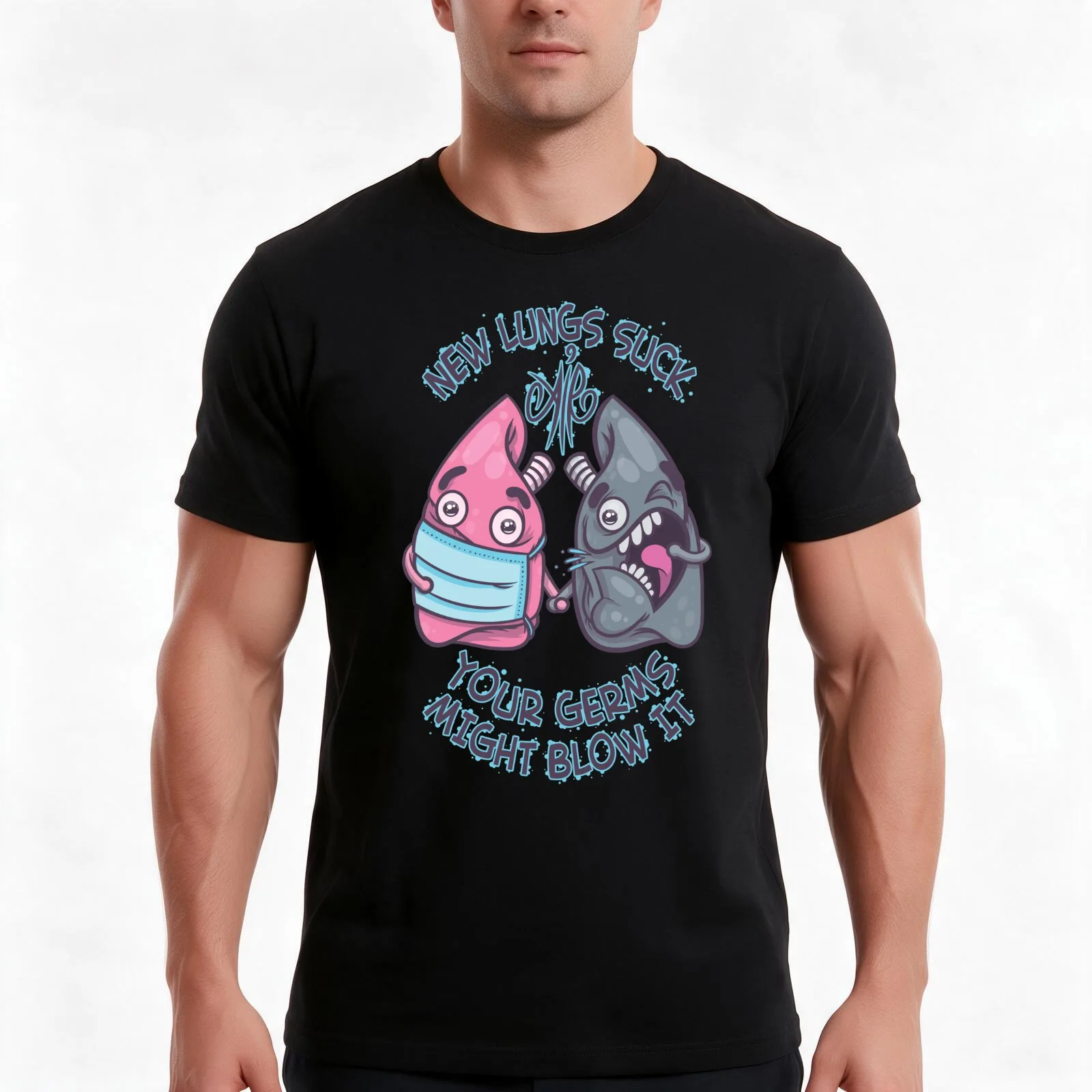 New Lungs T-Shirt, Summer Casual Cotton Tee, Oversized Streetwear Tops, Vintage Graphic Print, Loose Fit Short Sleeve