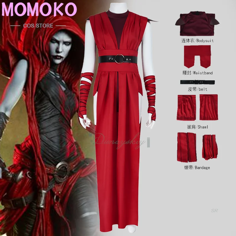 

Merrin Red Dress Cosplay Costume Movie Jedi Nightsister Knight Accessories For Adult Women Girls Halloween Party Carnival Suit