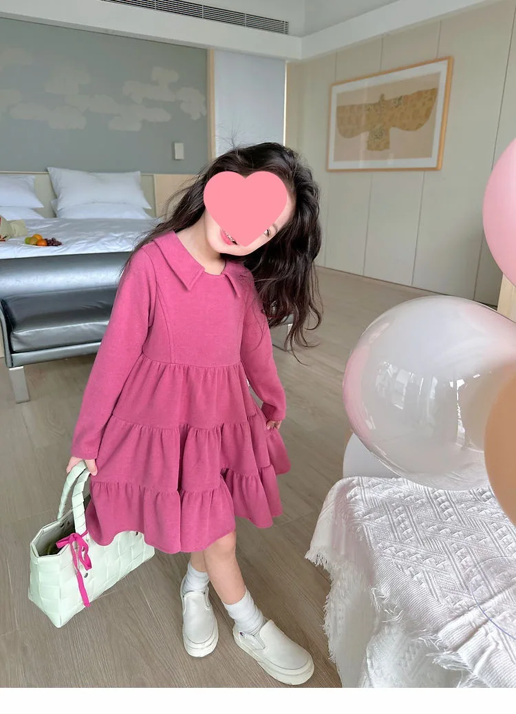 2026 Neue Herbst-Kinderkleidung 2-10 Jahre Mädchen Partykleid Langärmeliges Baumwollkleid Einfarbige Kinder-Prinzessinnenkleider – Detail 12