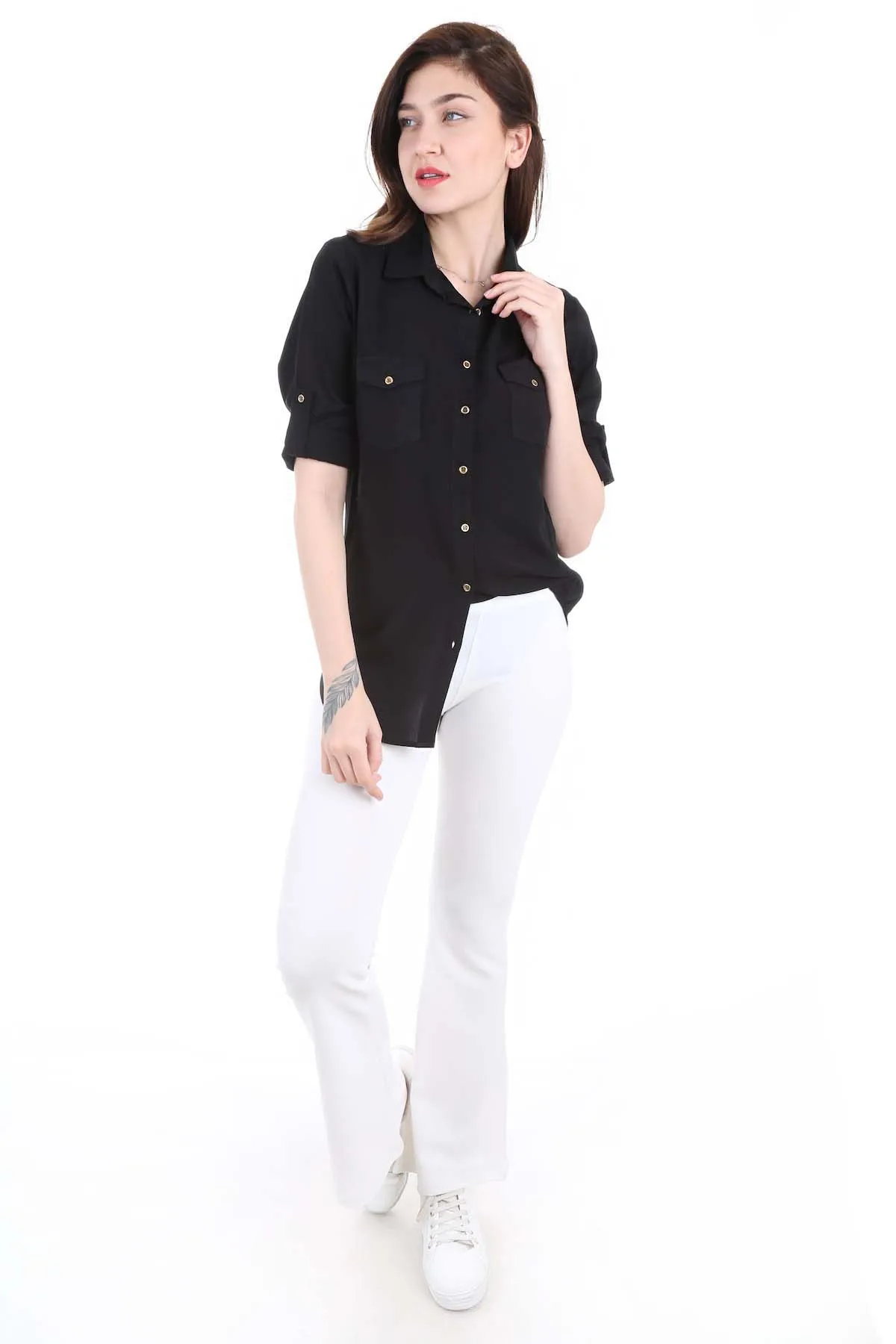 DUAL CEPLİ LARGE SIZE SHIRT 2021 Spring autumn women's shirt blouse street shirt new simple office lady long sleeve blouse